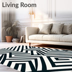 Modern Black White Geometric Maze Rug
