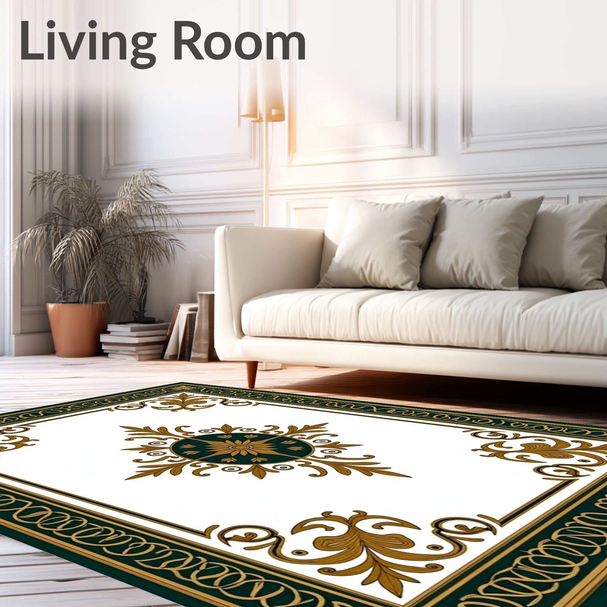 Ornate Floral Emblem Border Rug