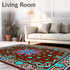Bold Floral Medallion With Geometric Border Rug