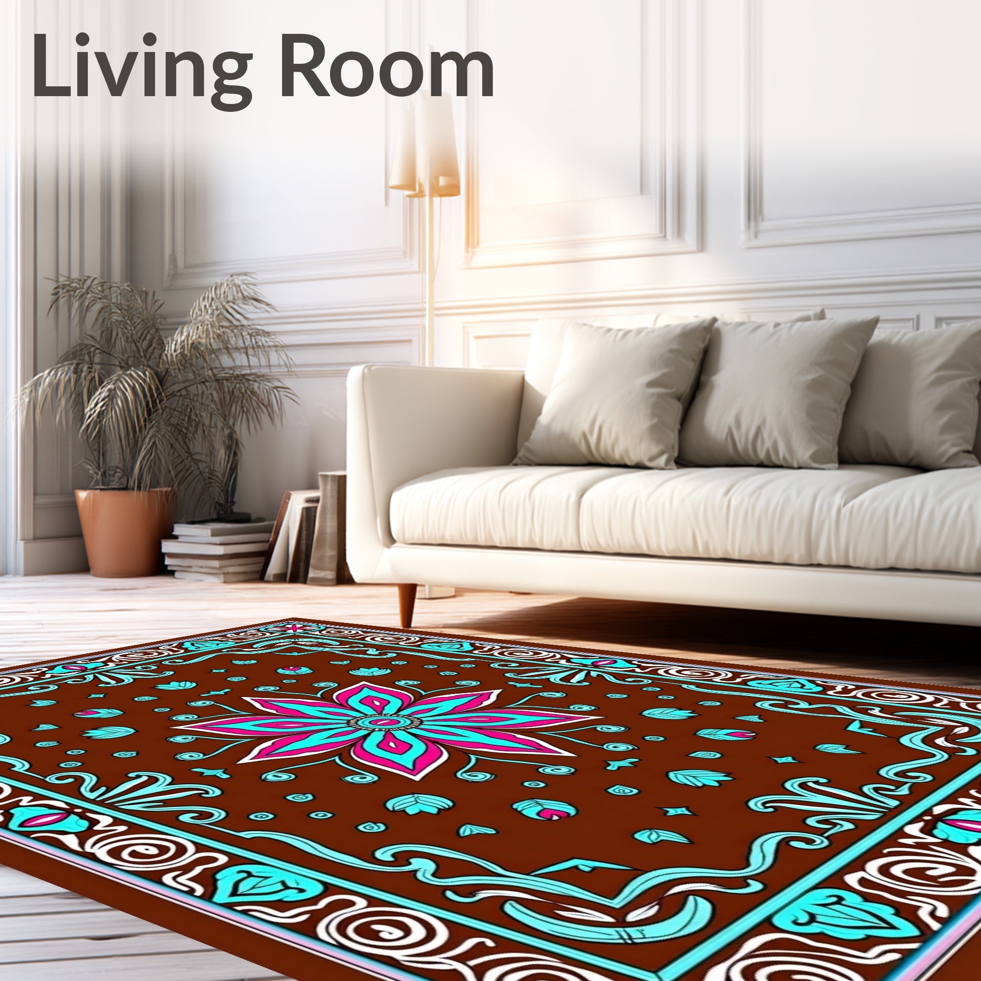 Bold Floral Medallion With Geometric Border Rug