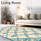 Teal Floral Medallion Patterned Rug