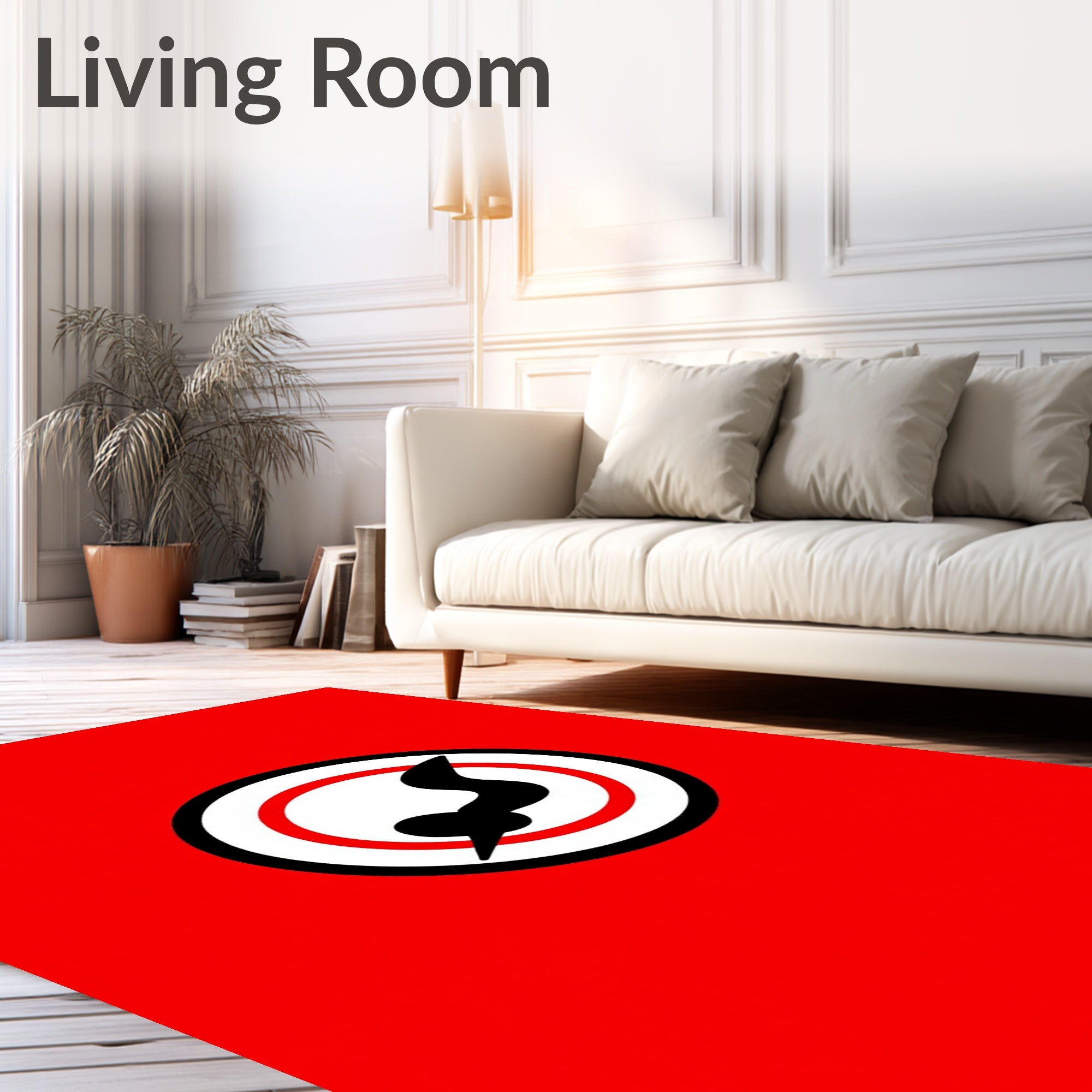 Bold Red Black White Circular Design Rug
