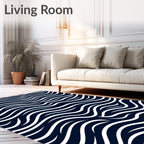 Dark Blue White Wave Pattern Rug