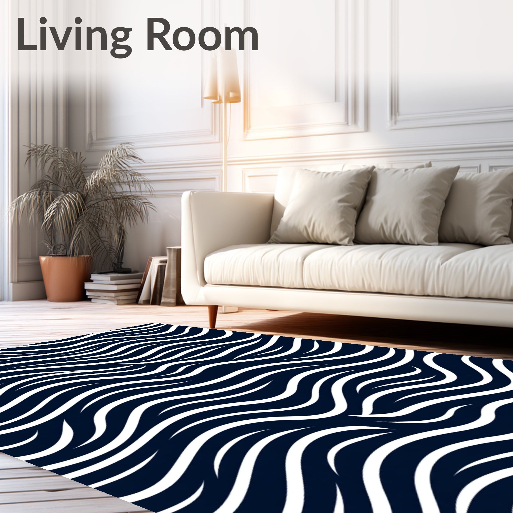 Dark Blue White Wave Pattern Rug