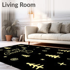 Festive Gold Christmas Trees Snowflakes Accents Rug