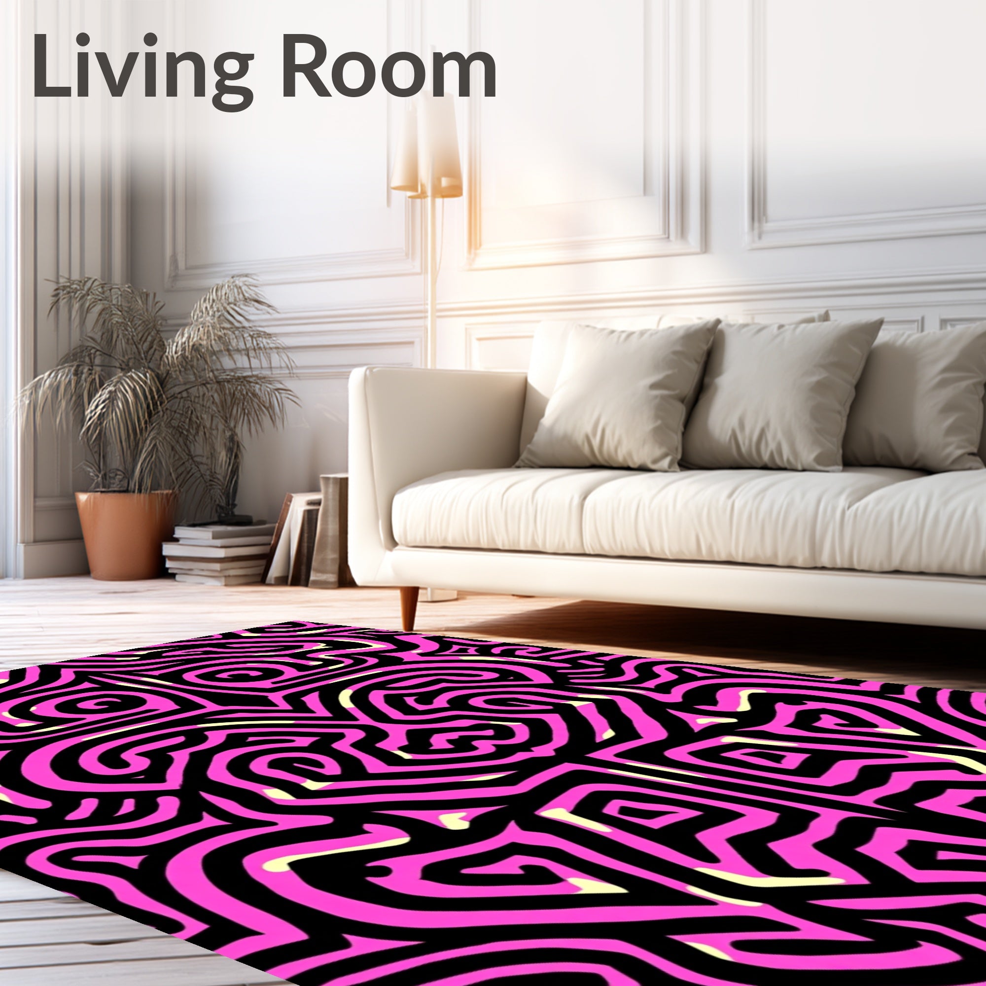 Bold Pink Black Maze Pattern Rug