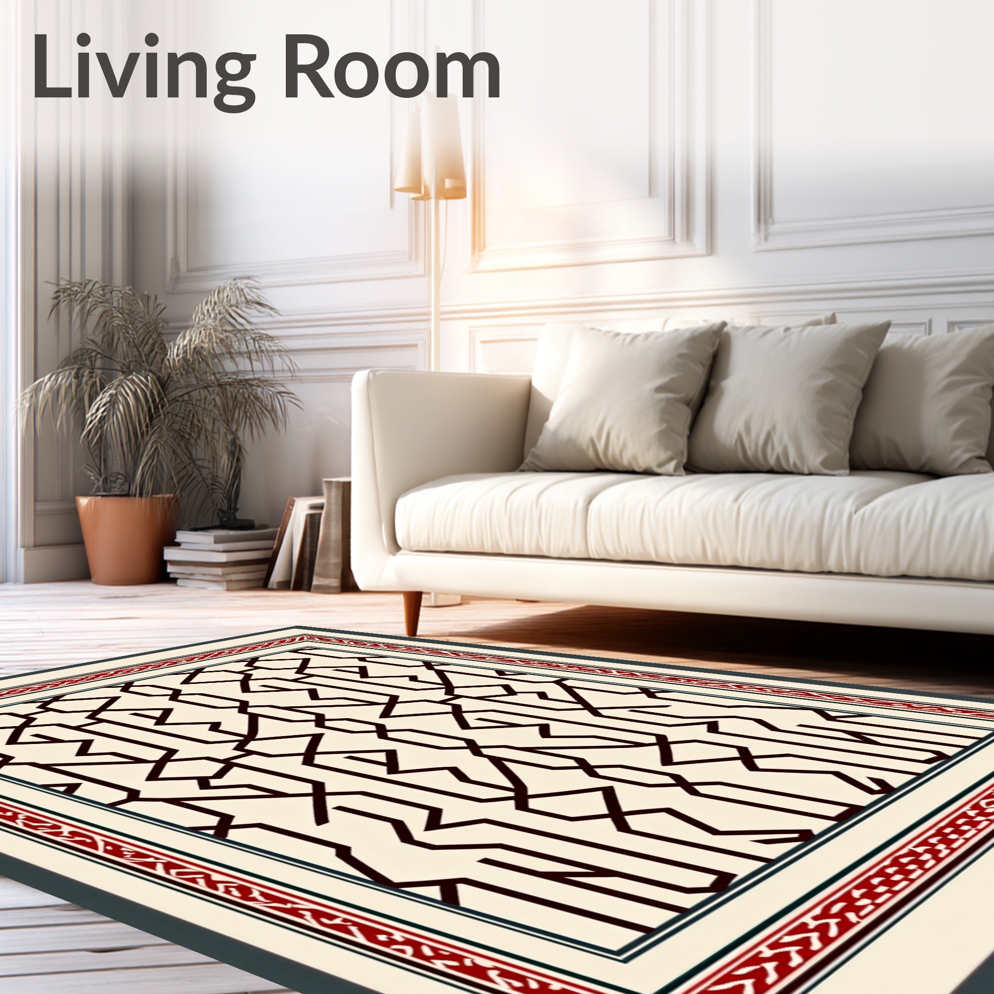 Intricate Geometric Red Border Rug