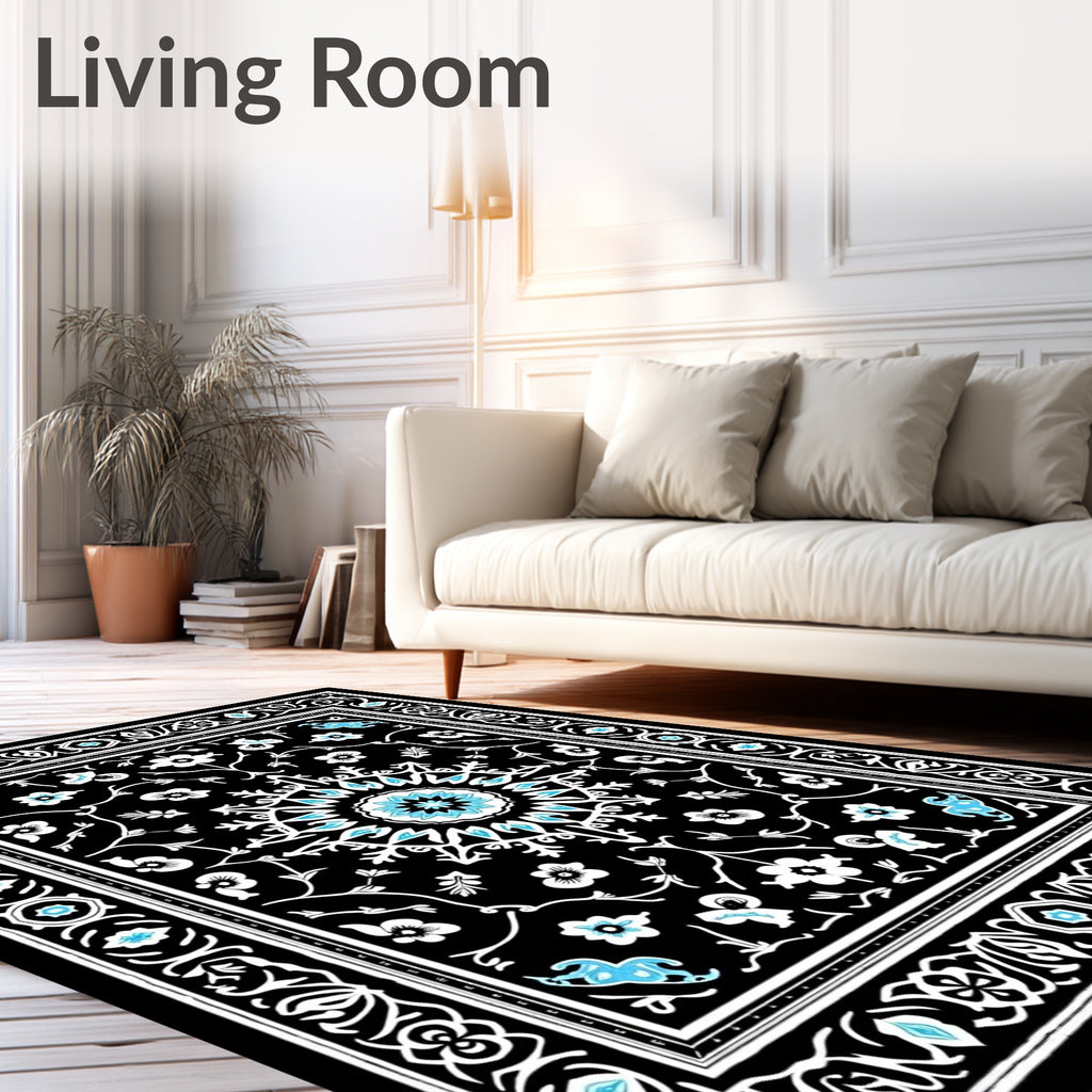 Global Floral Geometric Black Rug