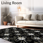 Starburst Floral Patterned Black Gold Rug