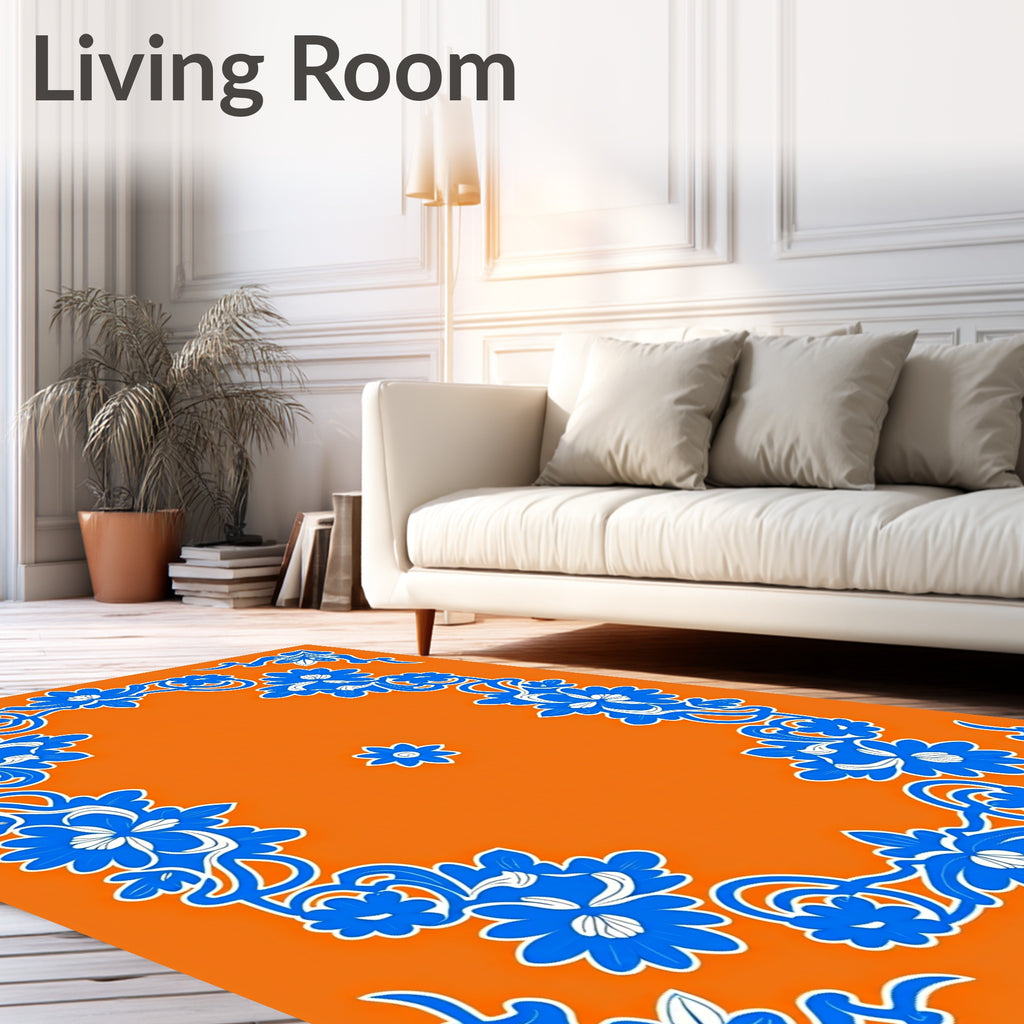 Blue Floral Swirl Ornate Vintage Design Rug