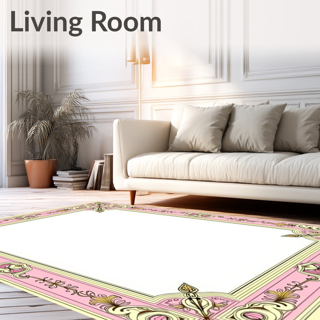 Pink and Yellow Ornate Floral Border Rug