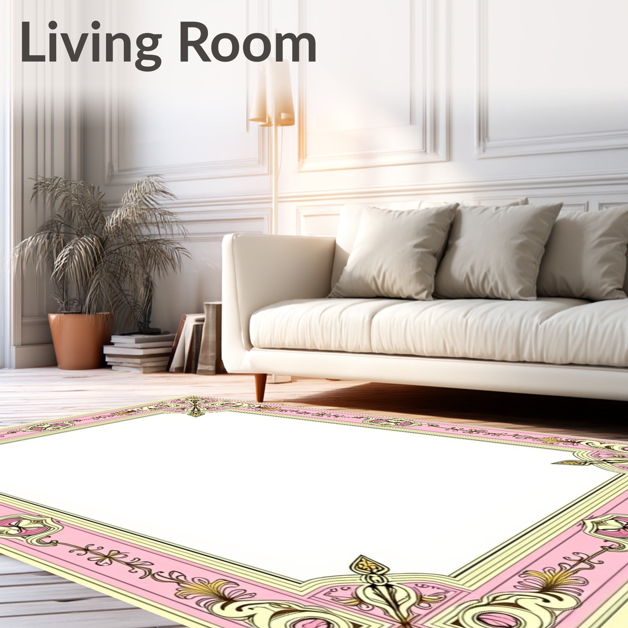 Pink and Yellow Ornate Floral Border Rug