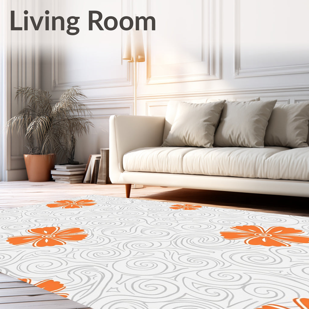 Floral Swirls Orange Gray Pattern Rug