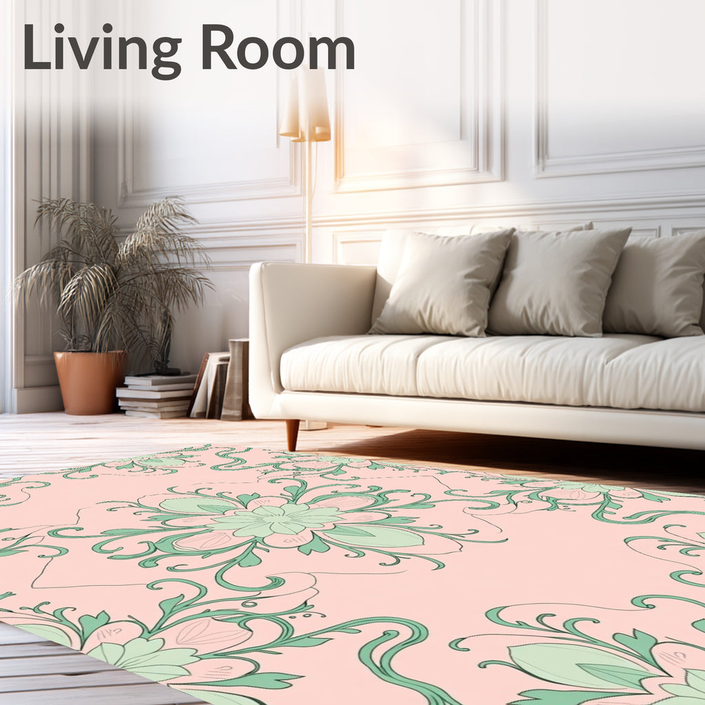 Pastel Floral Swirls Pattern Design Rug