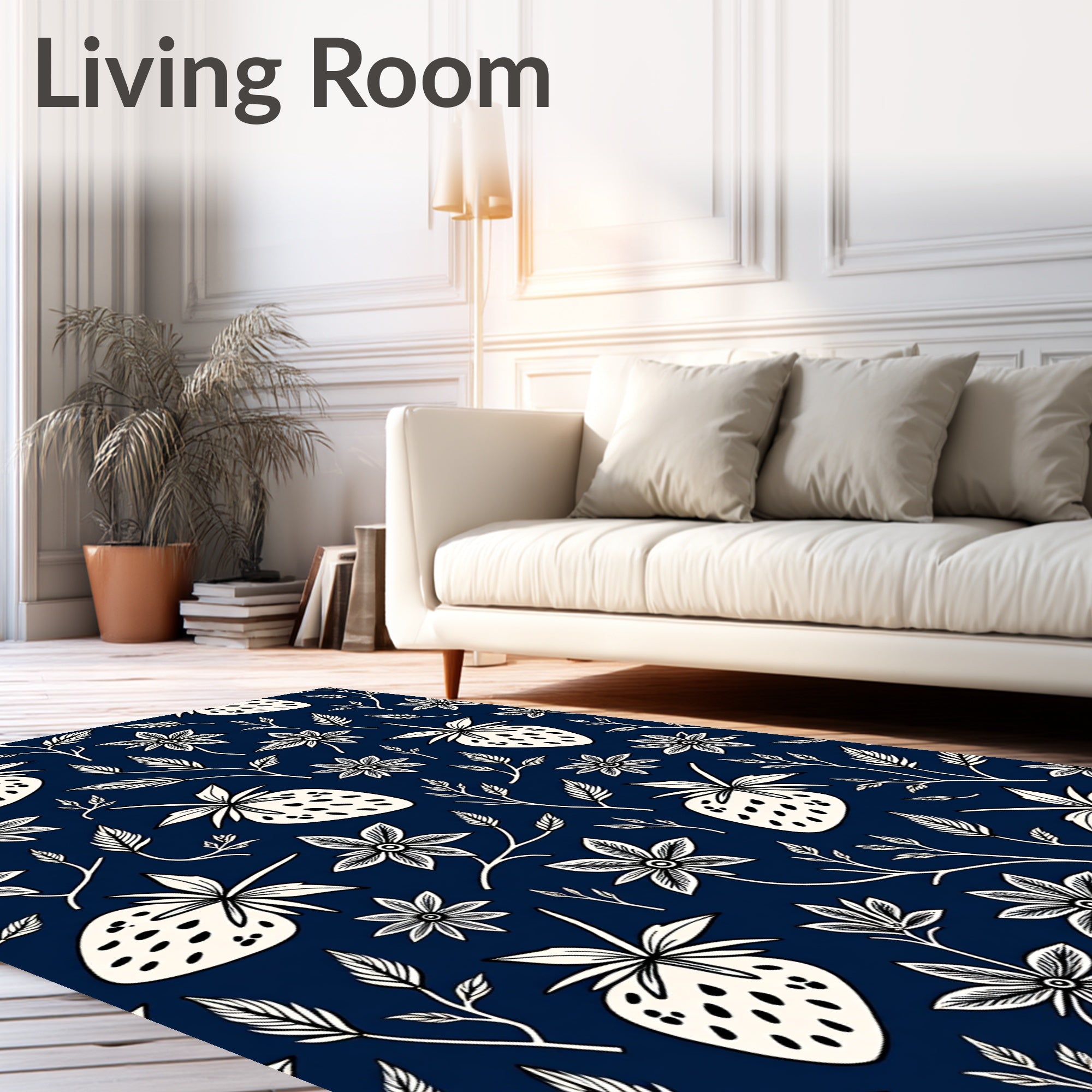 Delicate Strawberry Floral Pattern Rug