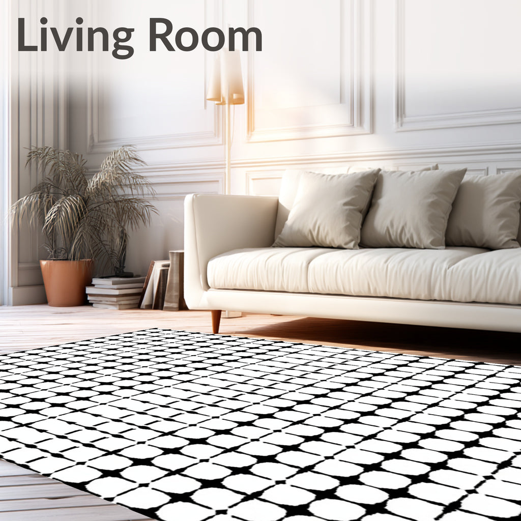 Bold Black White Geometric Pattern Rug