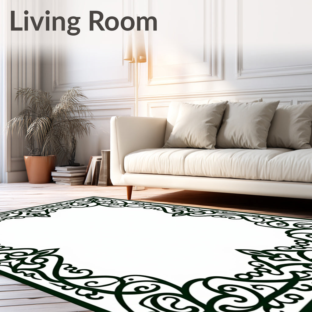 Ornate Scrollwork Black Decorative Border Rug