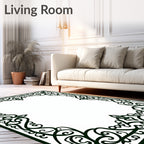 Ornate Scrollwork Black Decorative Border Rug