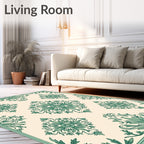 Green Floral Damask Pattern Rug