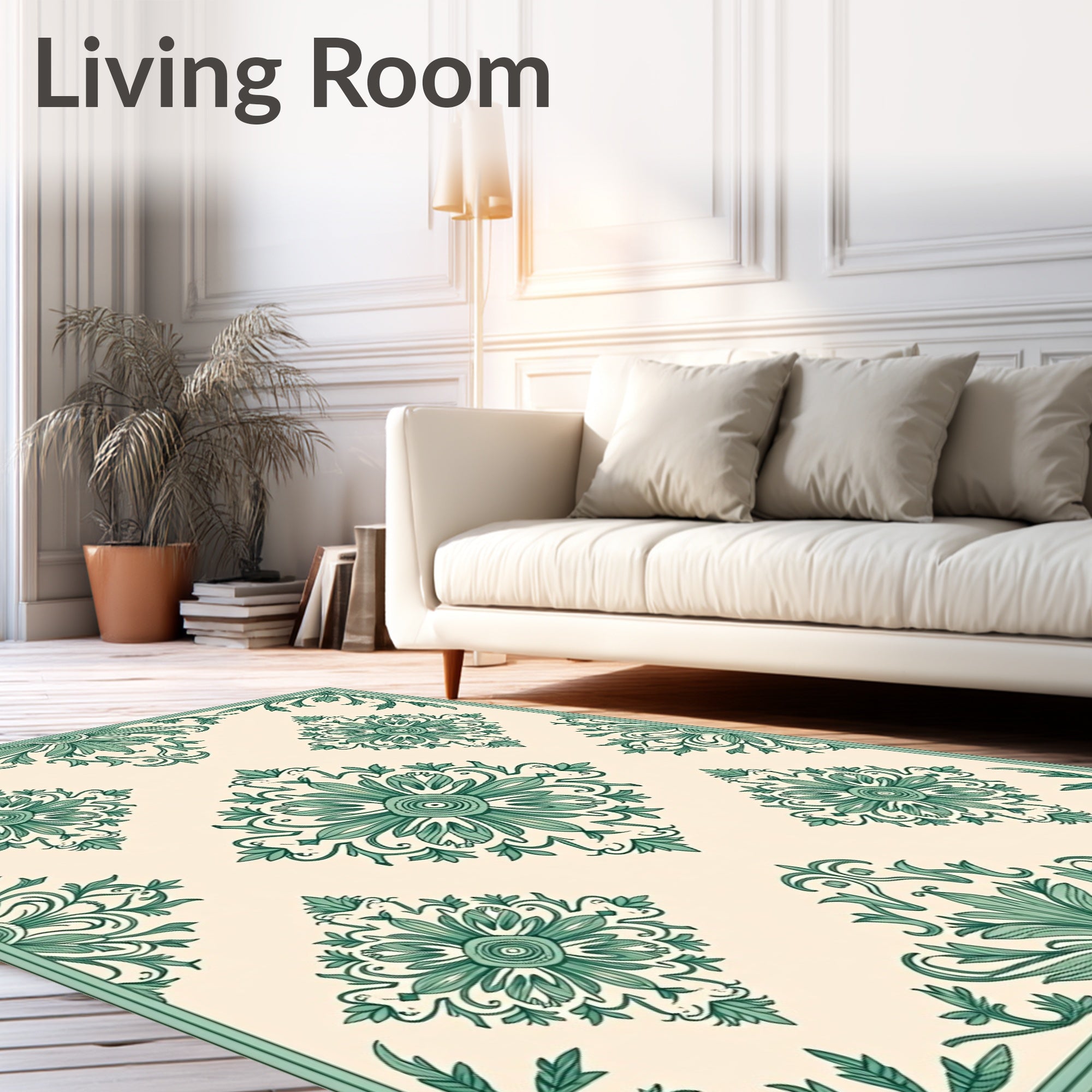 Green Floral Damask Pattern Rug