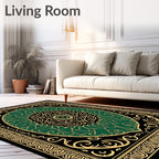 Emerald Black Golden Intricate Medallion Rug