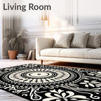 Black Cream Mandala Floral Pattern Rug