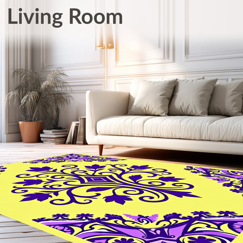 Vibrant Purple Yellow Floral Pattern Rug