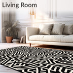 Black White Bold Geometric Maze Pattern Rug