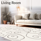 Cream Scroll Vine Pattern Art Rug