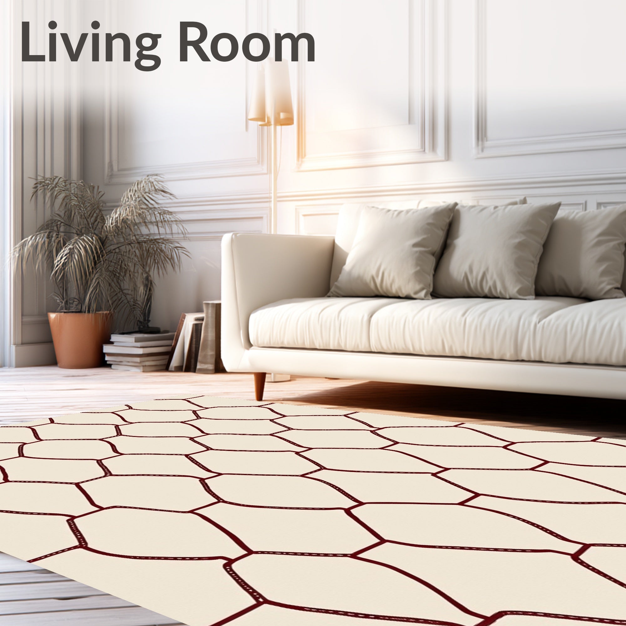 Crimson Geometric Network Pattern Rug
