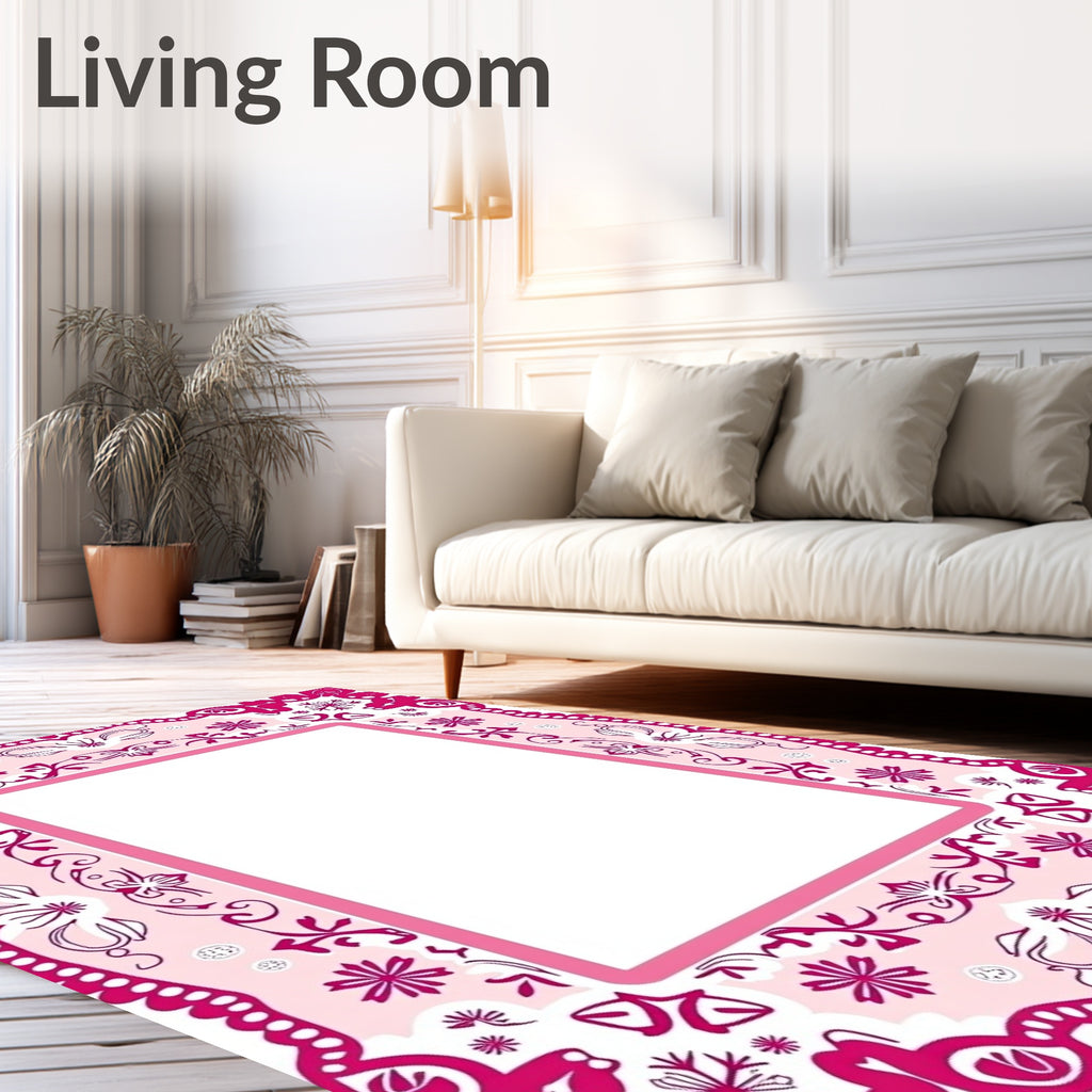 Pink Floral Intricate Border Rug