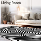 Bold Black White Maze Pattern Rug