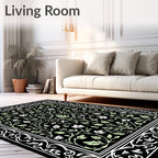 Intricate Floral Vine Black Background Rug