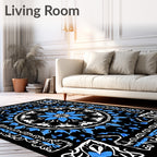 Monochromatic Blue Floral Mandala Design Rug