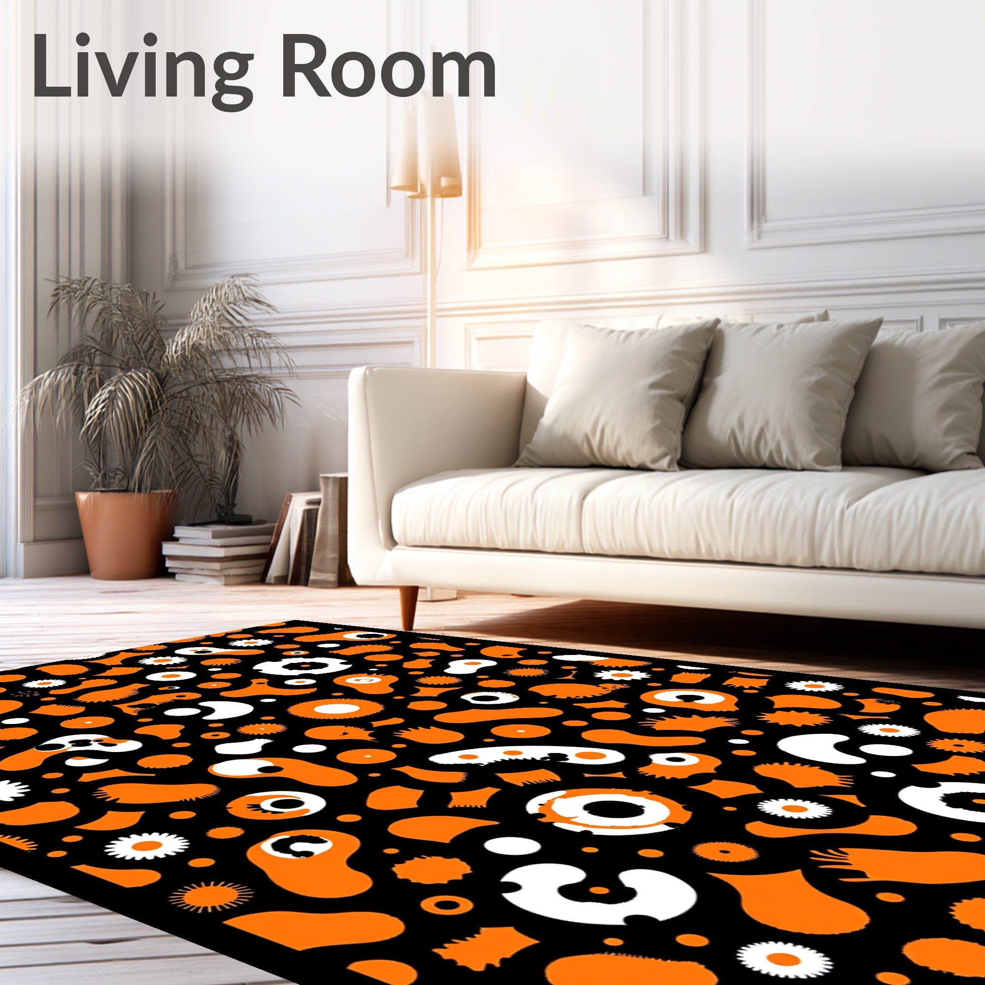 Abstract Orange White Forms Pattern Rug