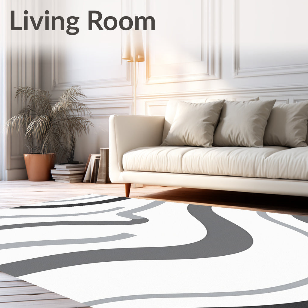Abstract Gray Wave Pattern Rug