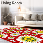 Bold Floral Pattern With Yellow Centers Rug