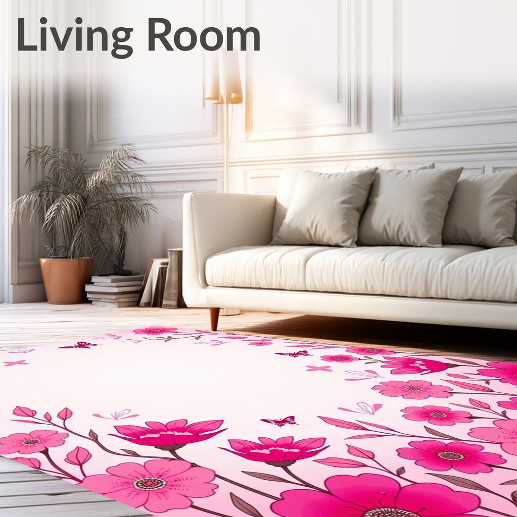 Pink Floral Butterfly Delight Rug