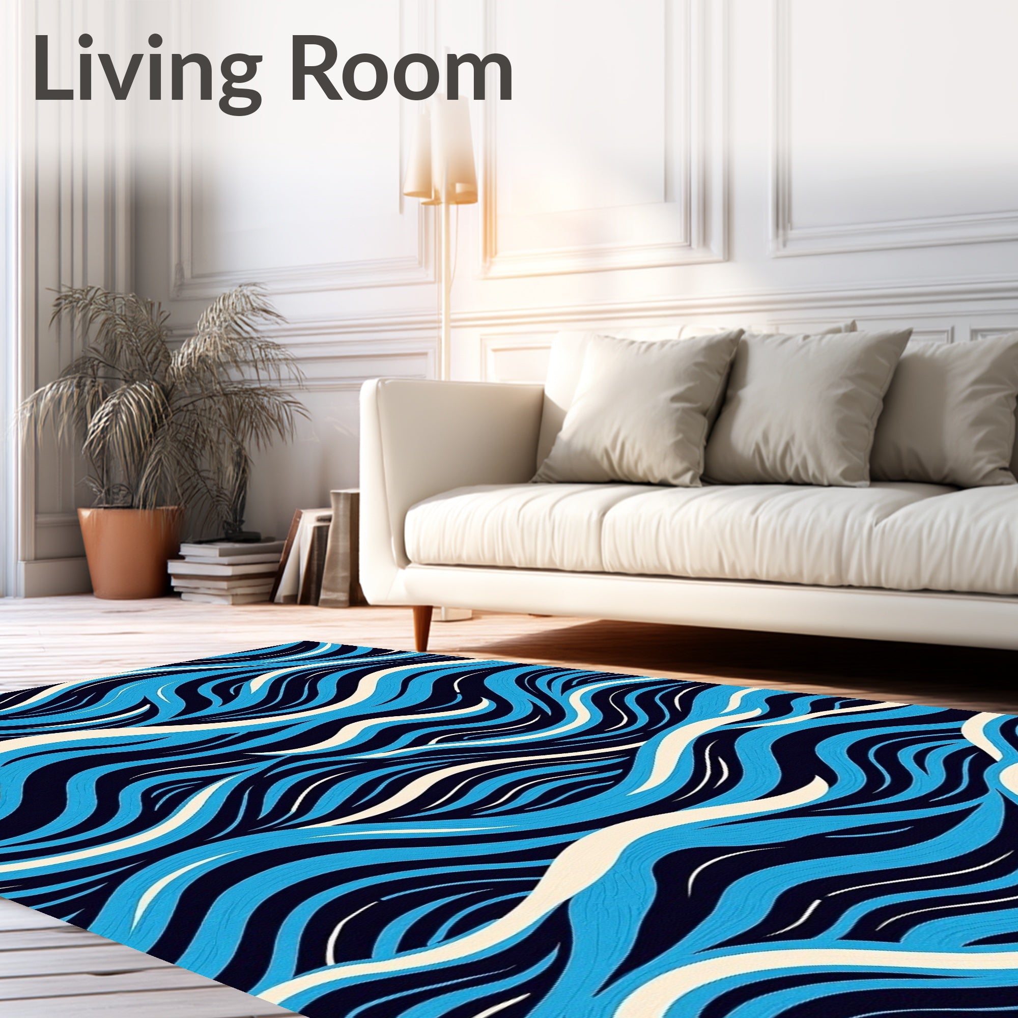 Serene Blue Wave Pattern Design Rug
