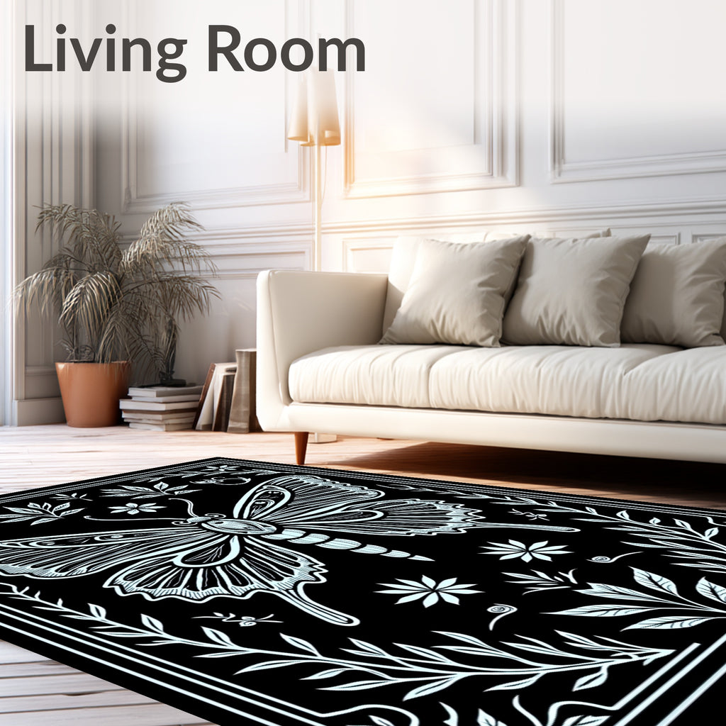 Intricate Butterfly Floral Whimsical Design Rug