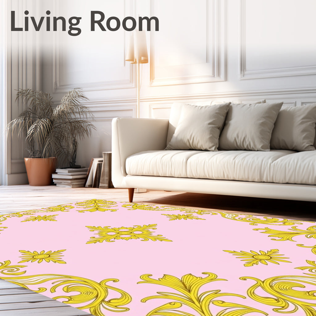 Gold Baroque Floral Pattern Rug