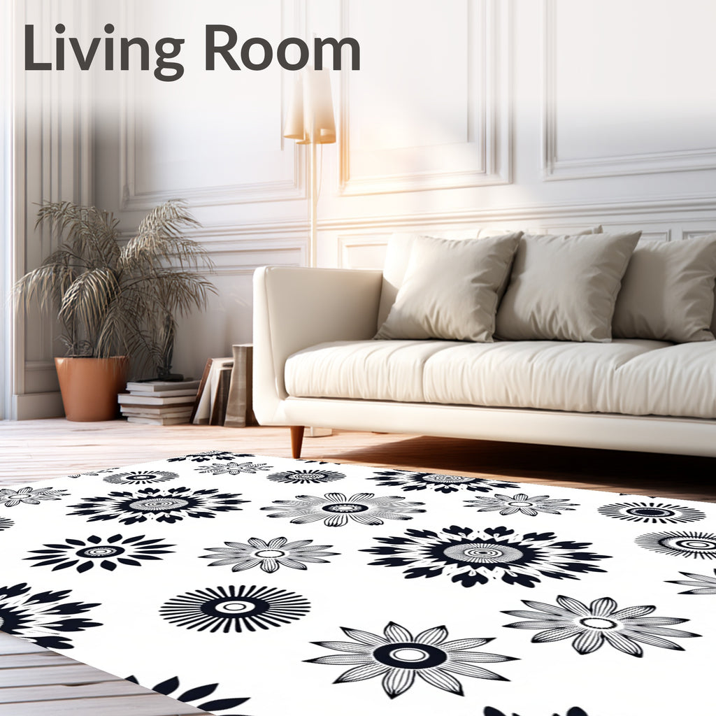Floral Sunburst Tattoo Style Design Rug