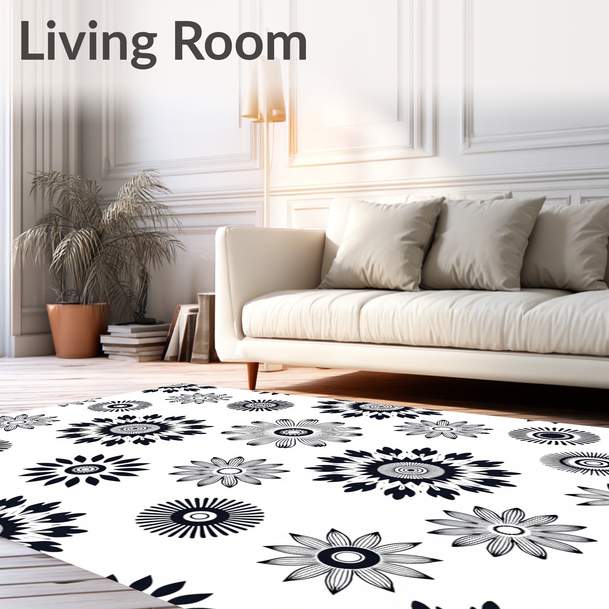 Floral Sunburst Tattoo Style Design Rug