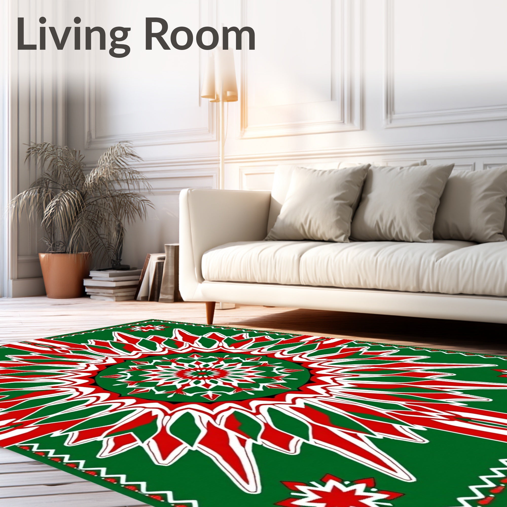 Bold Red Green Geometric Sun Rug