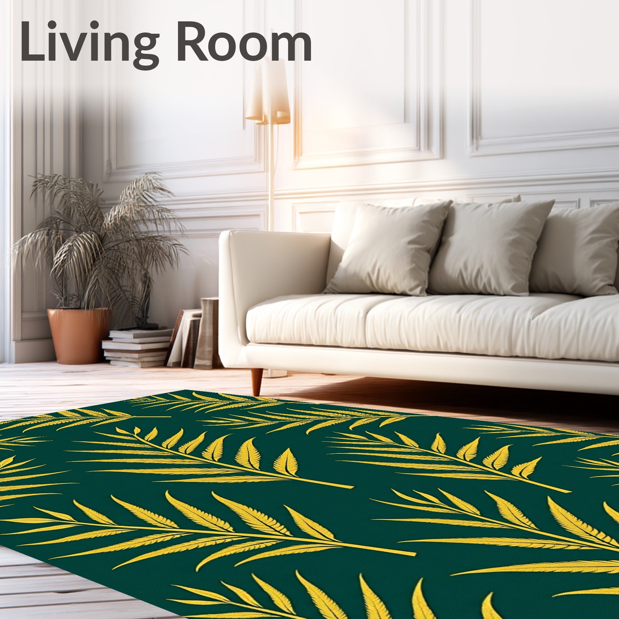 Gold Palm Leaf Patterned Rug