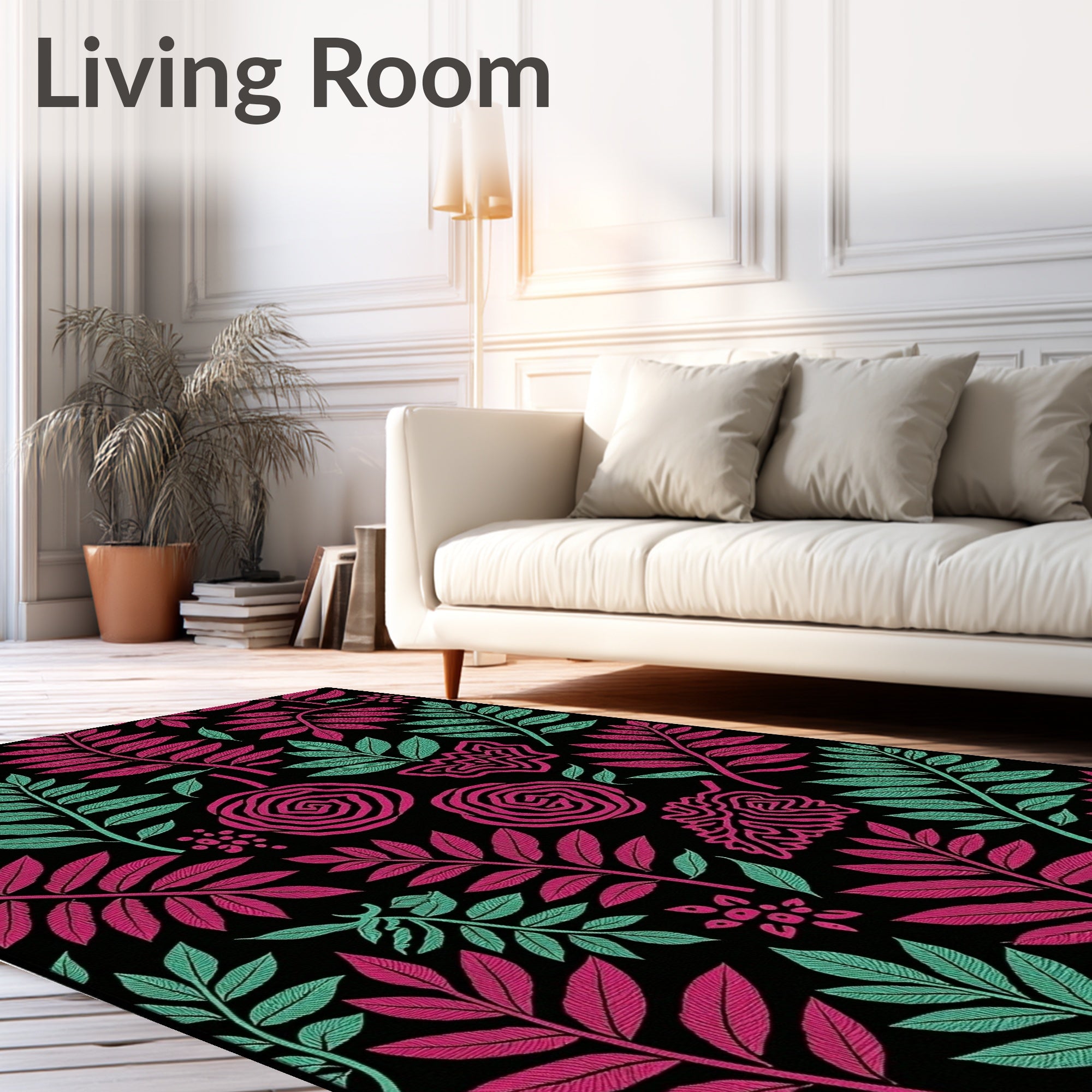 Bold Floral Leaf Pattern Rug