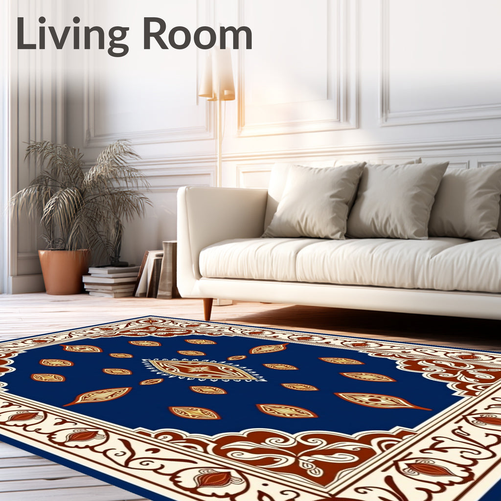 Elegant Blue Floral Medallion Pattern Rug