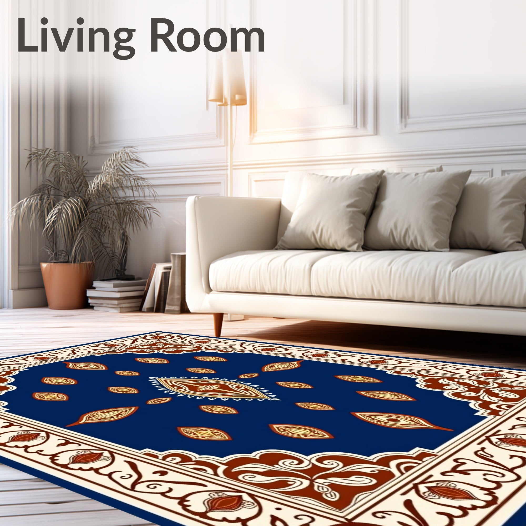 Elegant Blue Floral Medallion Pattern Rug