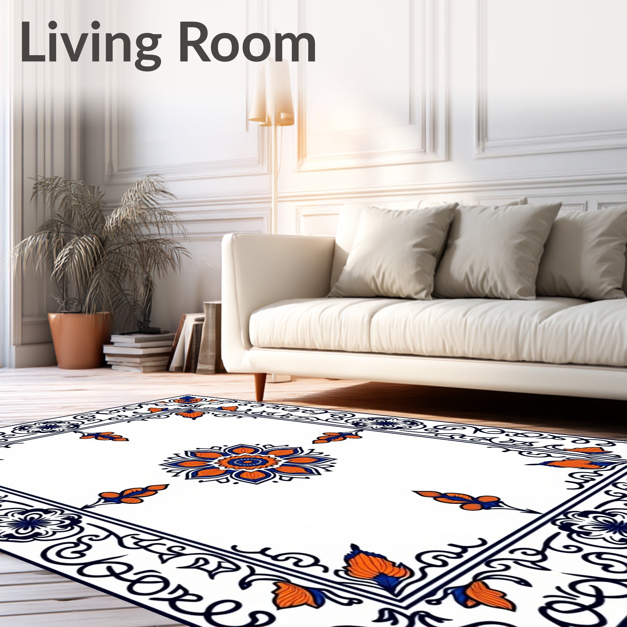 Ornate Floral And Leaf Border Rug