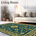 Grand Floral Scrollwork Teal Rug